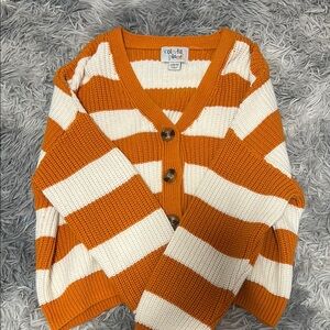 Kids Orange and White Button Up Cardigan